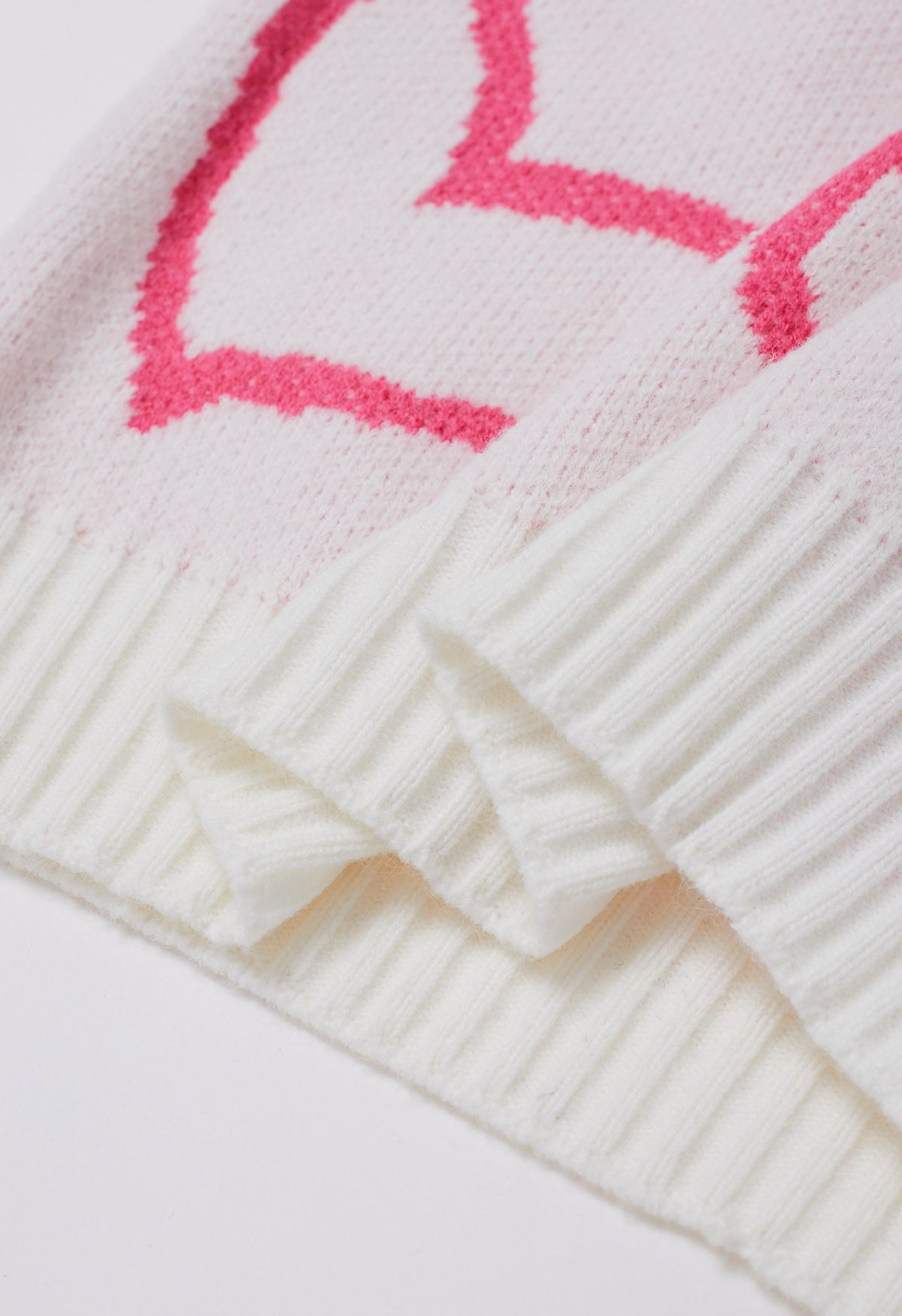 Lovable Heart Crew Neck Knit Sweater in Light Pink