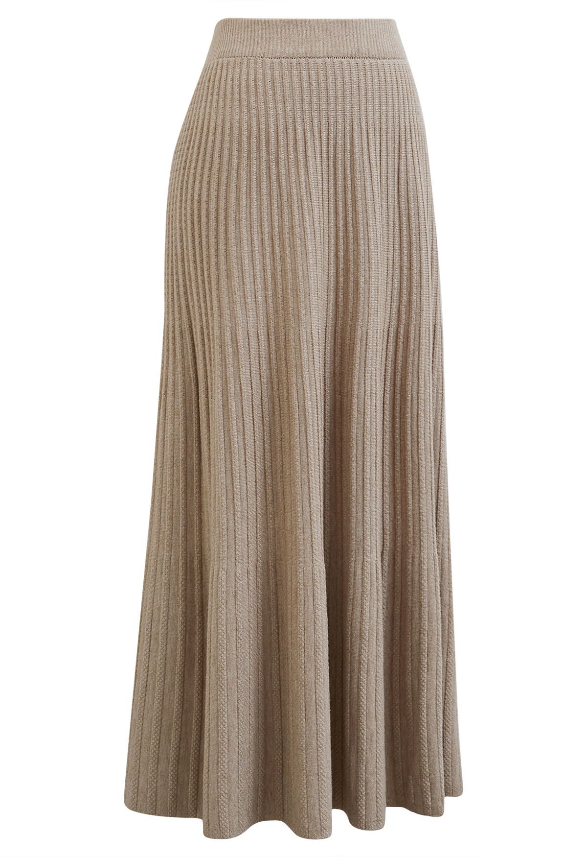 Gentle Touch Ribbed Knit Maxi Skirt in Light Tan