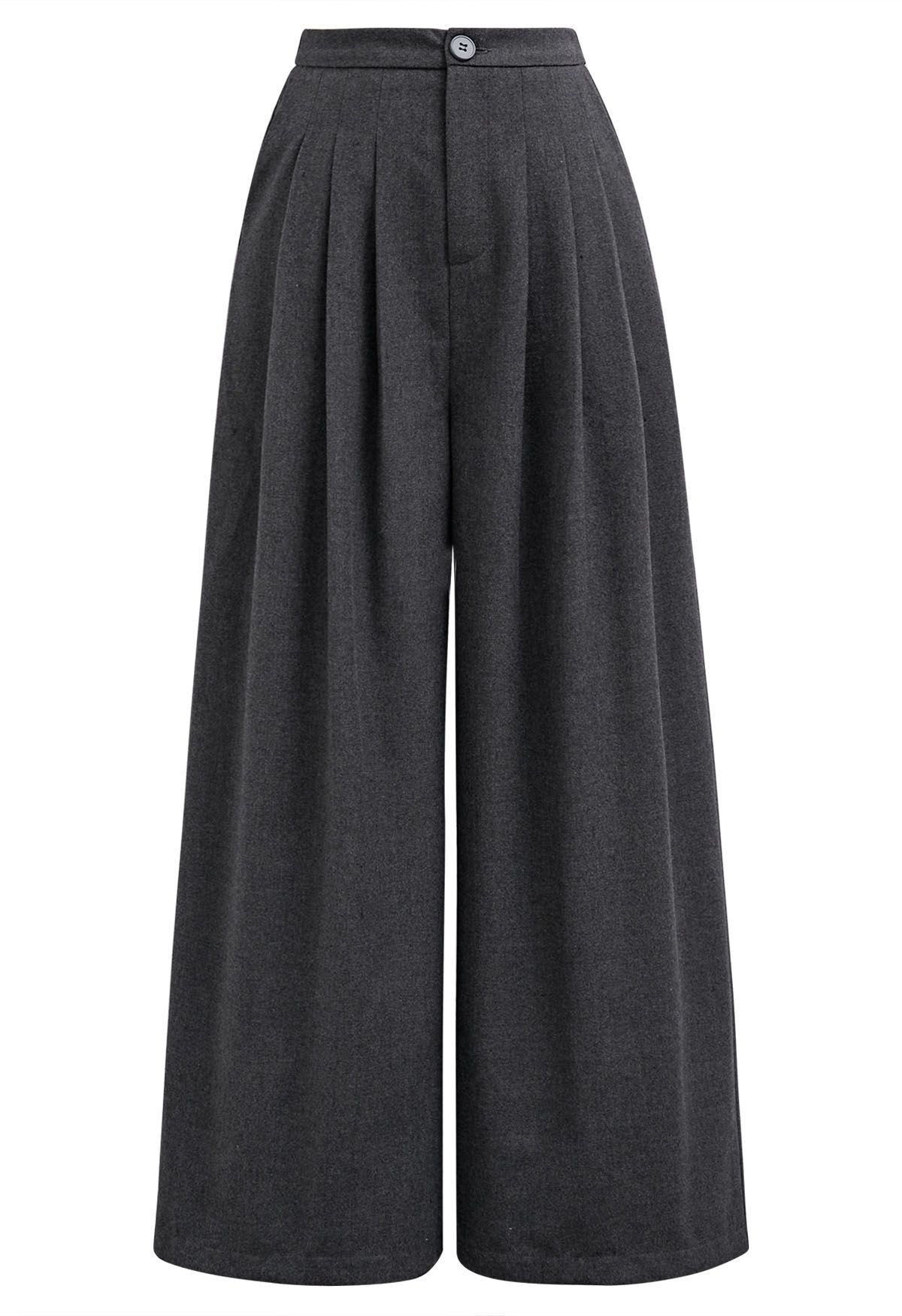 Modern Look Side Pocket Pleats Palazzo Pants in Smoke