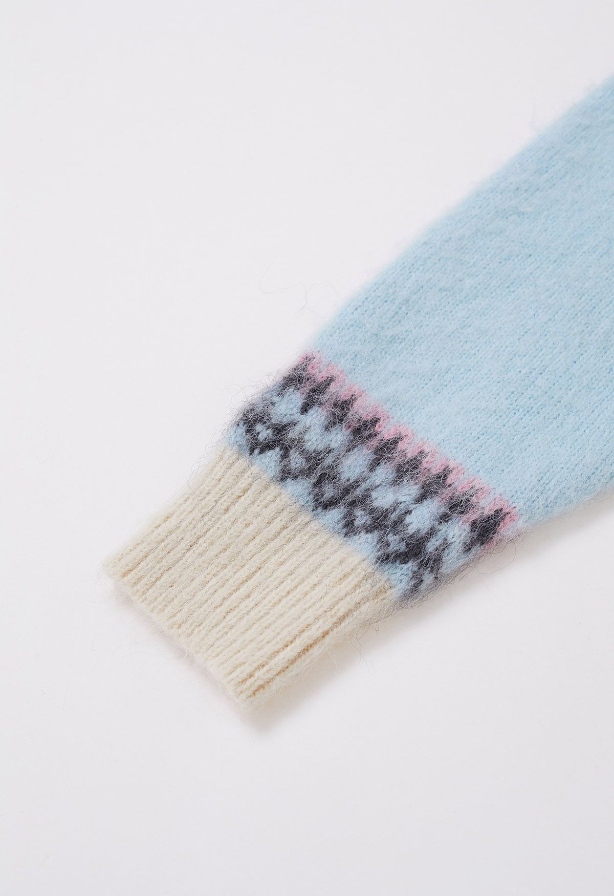 Multicolored Fair Isle Fuzzy Knit Sweater in Baby Blue