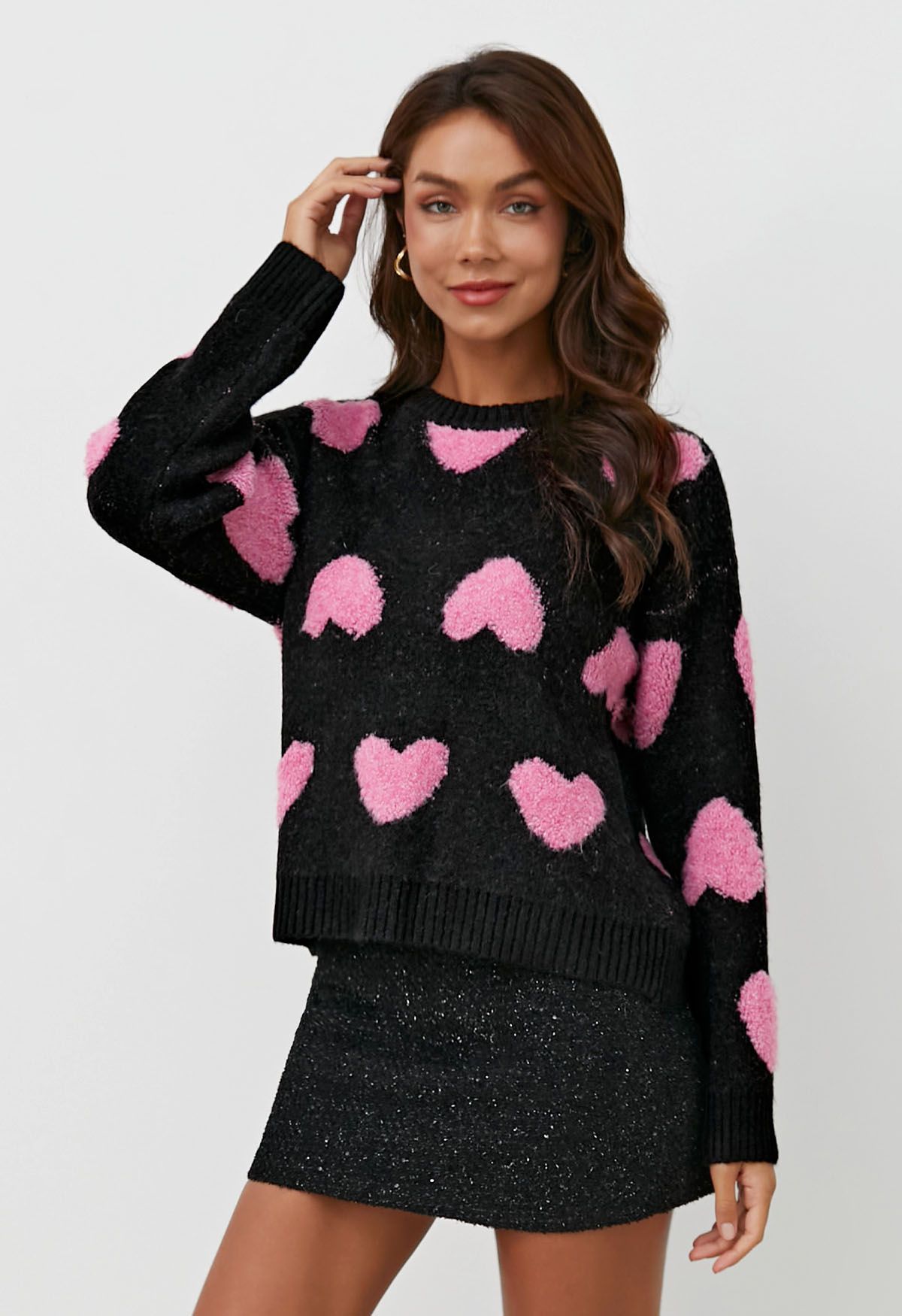 Passionate Love Crew Neck Jacquard Knit Sweater