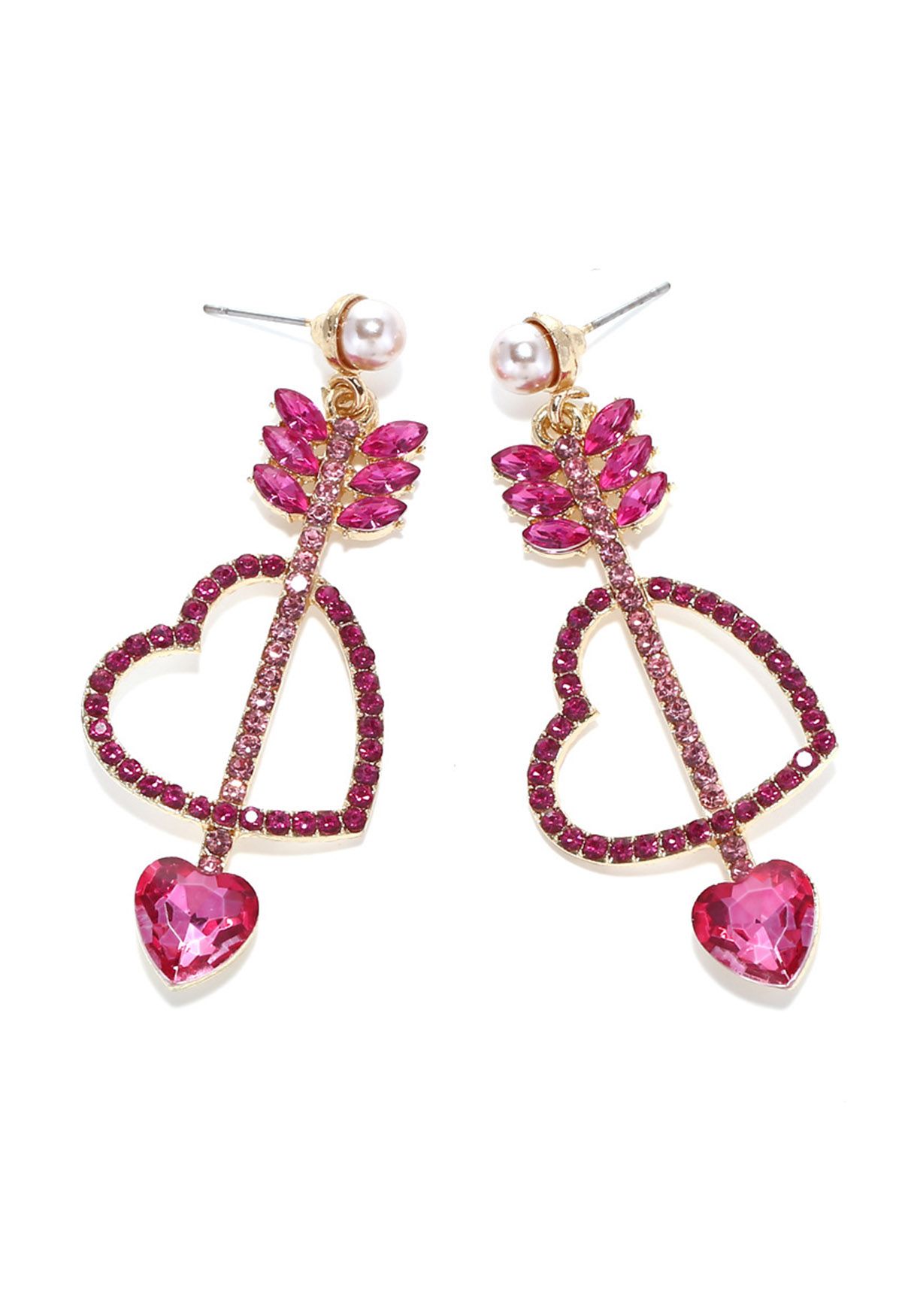 Love Arrows Rhinestone Drop Earrings in Magenta