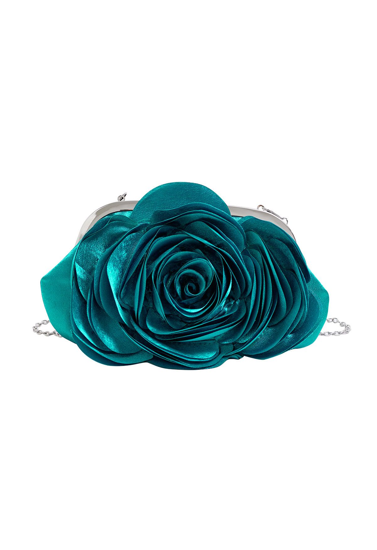 3D Rose Petal Satin Clutch in Teal