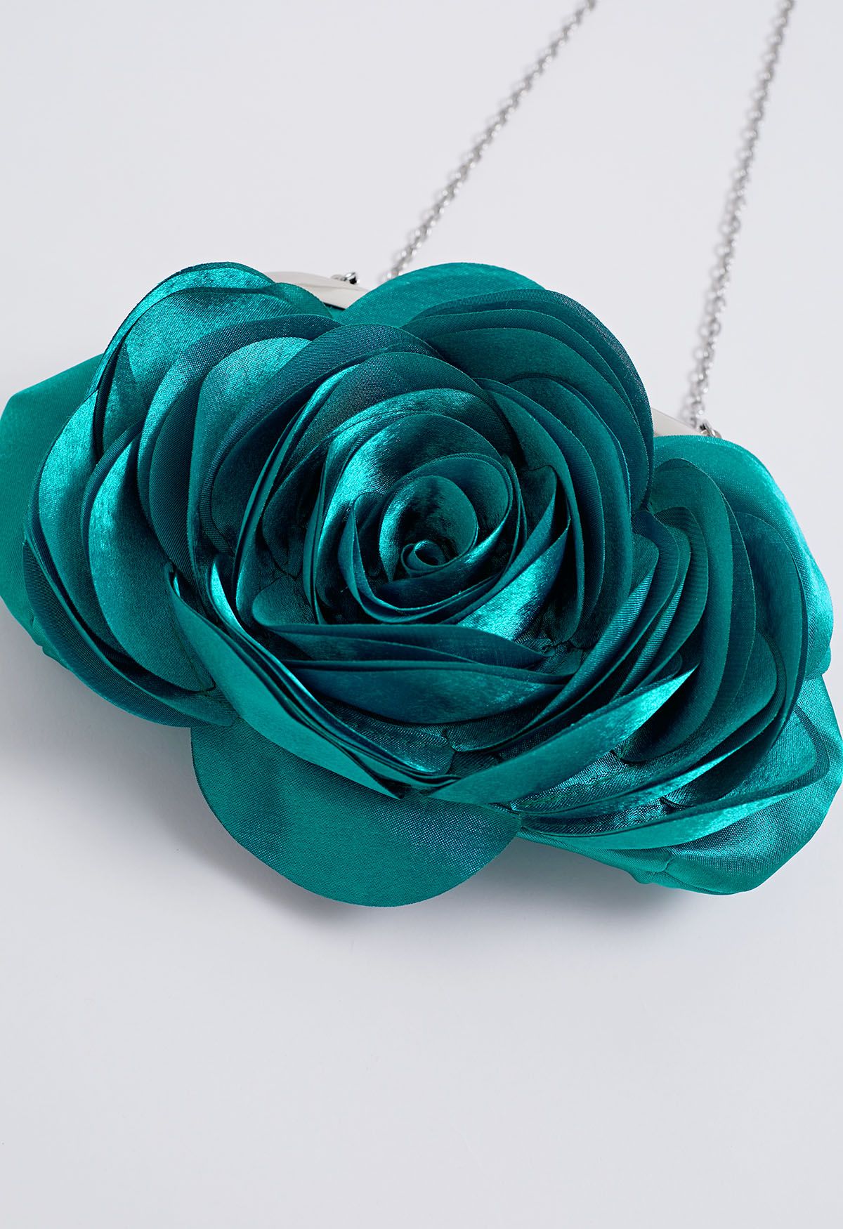 3D Rose Petal Satin Clutch in Teal