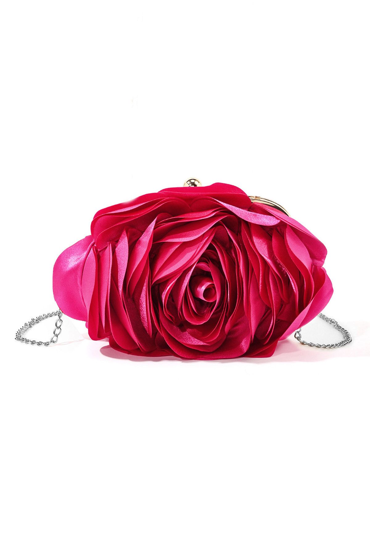 3D Rose Petal Satin Clutch in Magenta