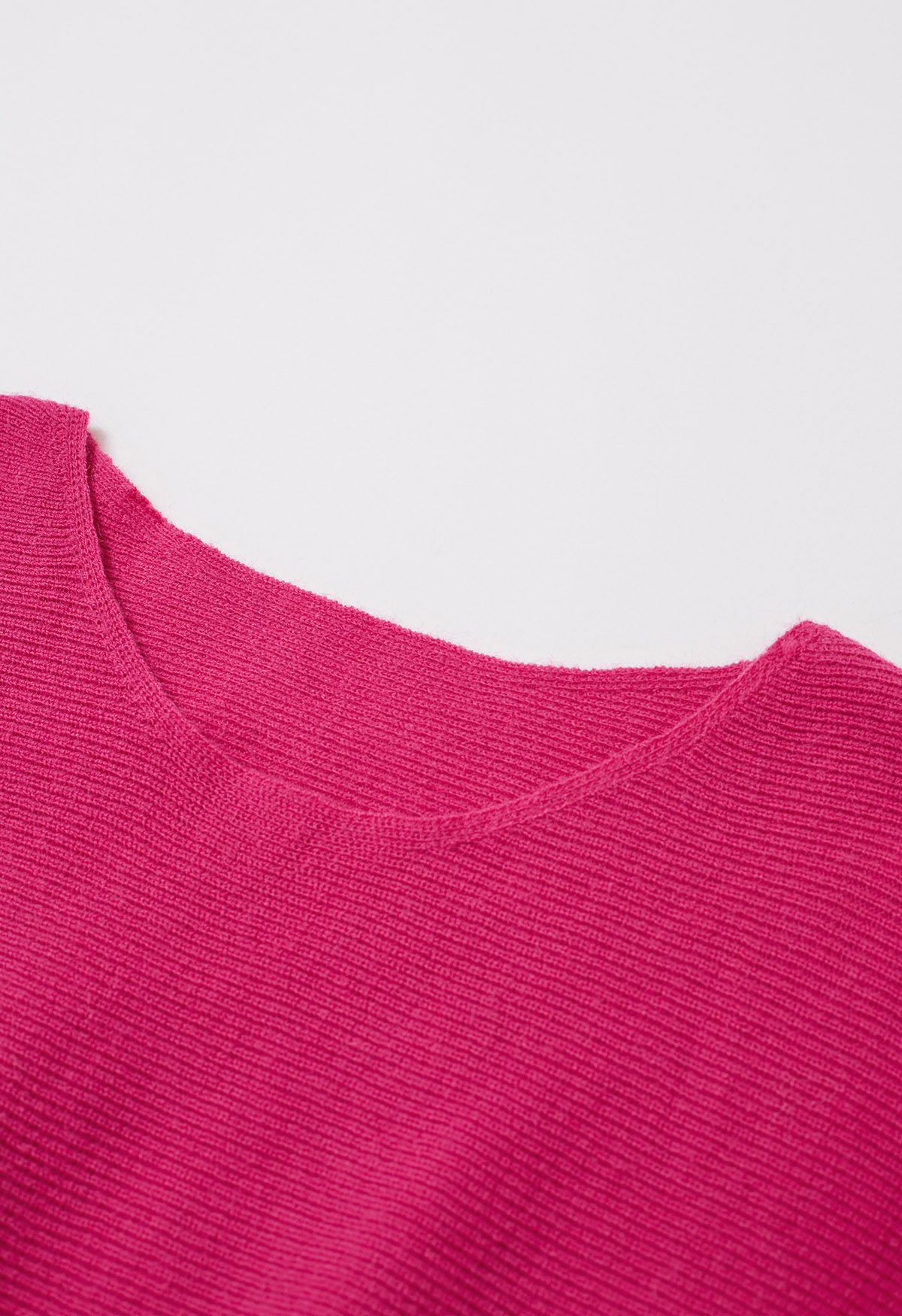 Batwing Sleeves Cinched Waist Knit Dress in Hot Pink