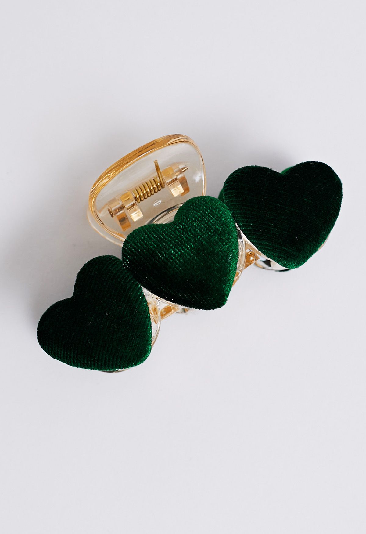 Velvet Heart Shape Hair Claw in Dark Green