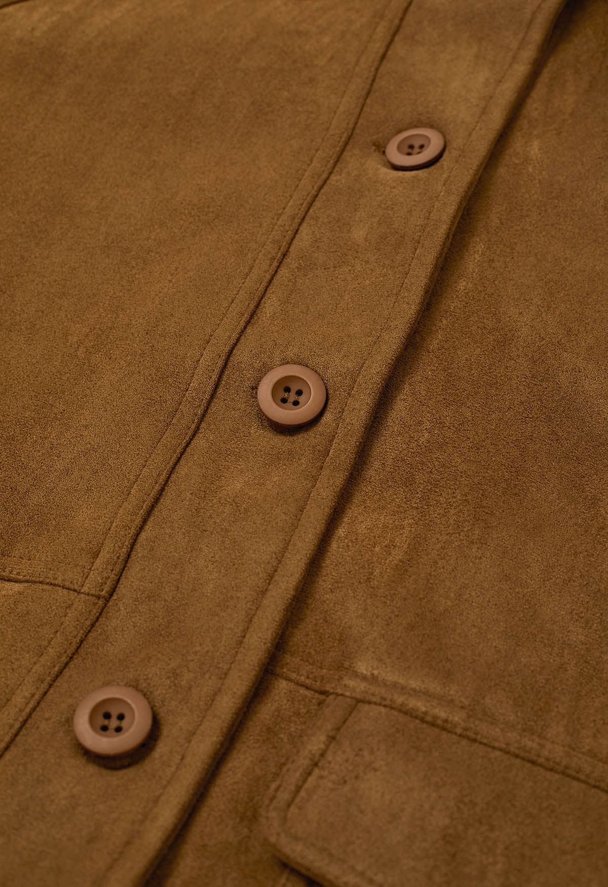 Classic Collar Buttoned Faux Suede Jacket