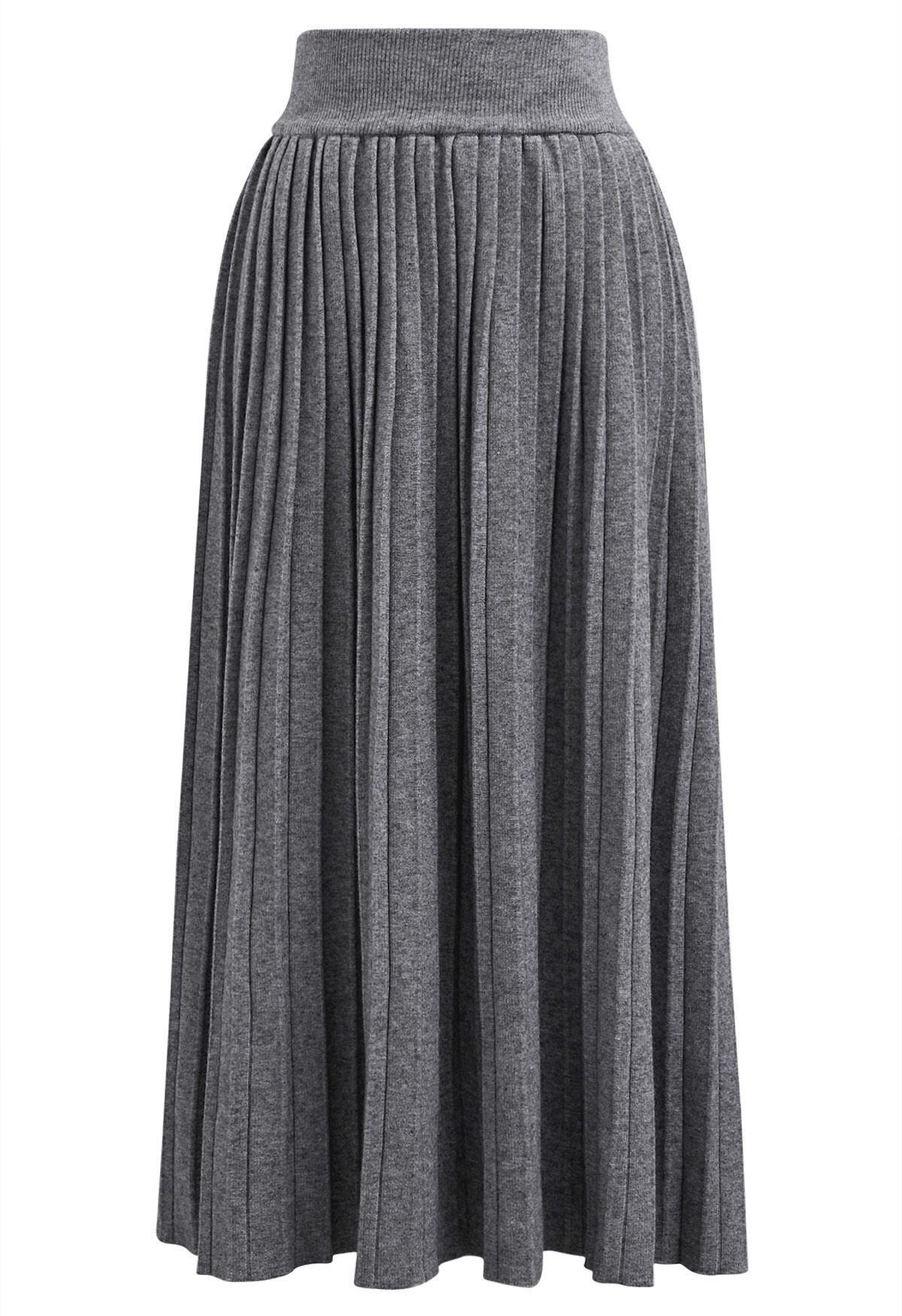 Flare Cuffs Button Knit Top and Midi Skirt in Grey