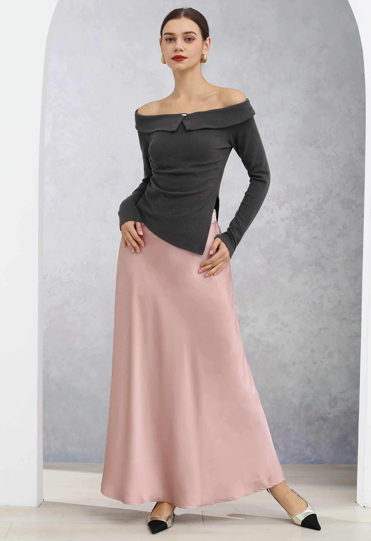 Timeless Elegance Satin A-Line Maxi Skirt in Light Pink