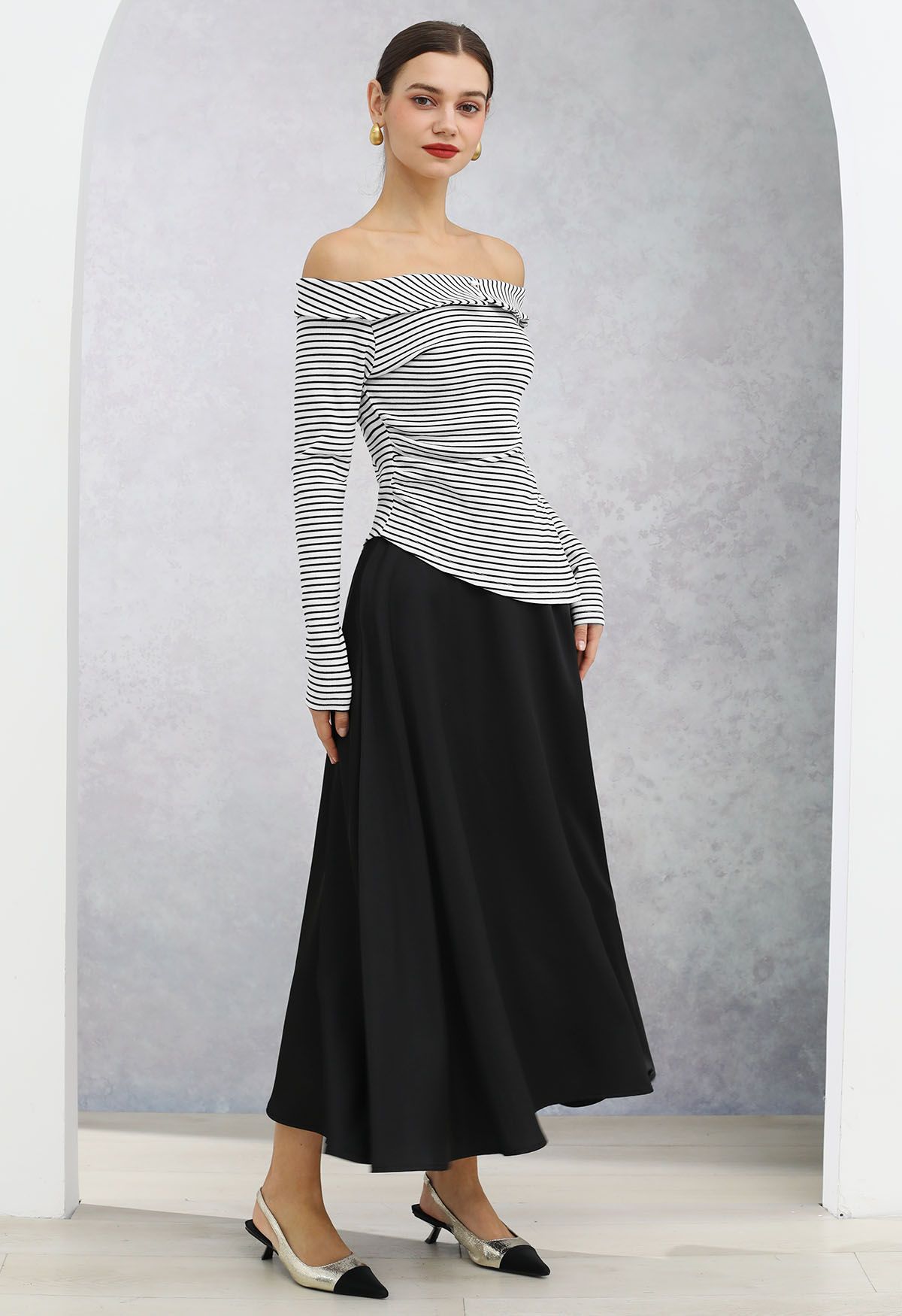 Timeless Elegance Satin A-Line Maxi Skirt in Black