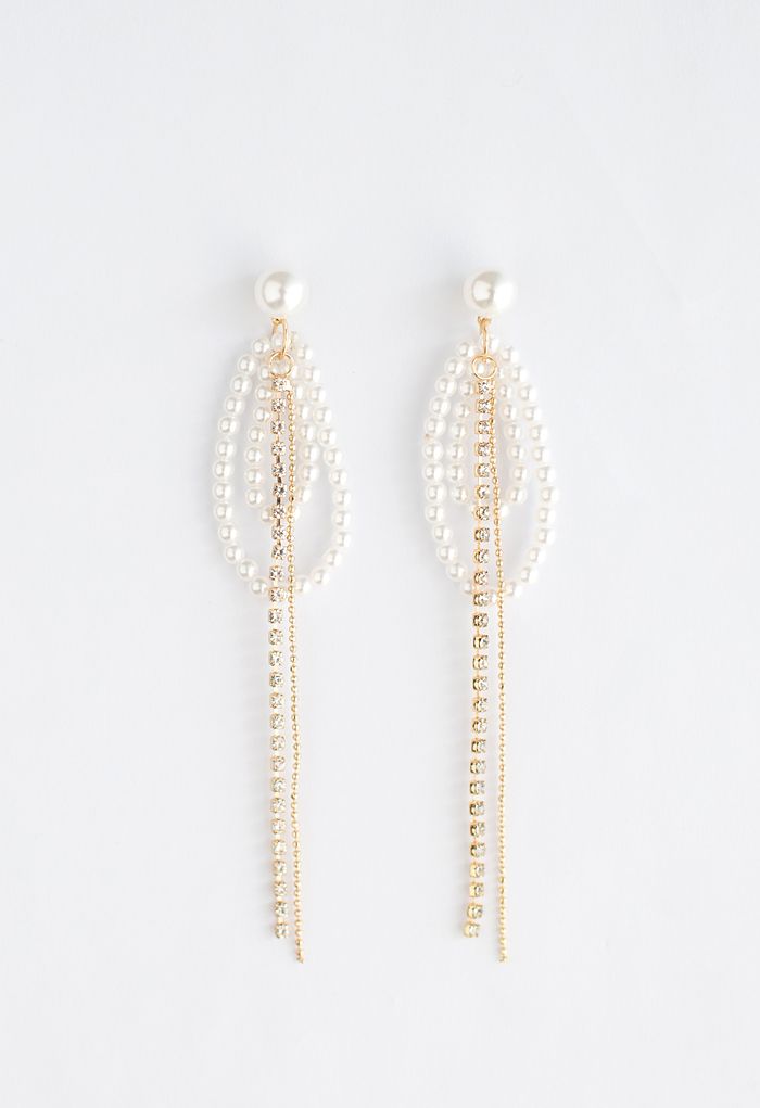 Circle Beads Crystal Chain Pearl Earrings