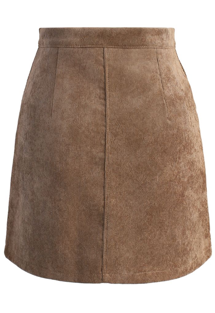 ジップアップ台形スカート/褐色