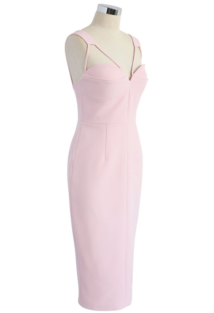 個性的なカップ付きオーペンバックドレス/ピンク
