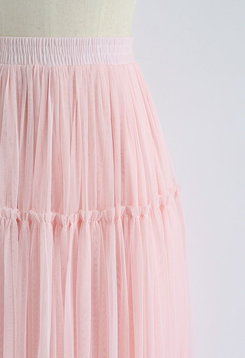 ツーレイヤードメッシュスカート　ピンク