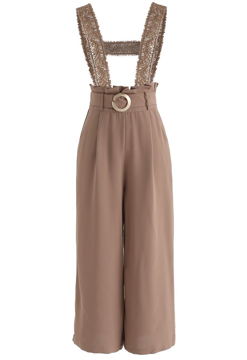 Rewrite the Crochet Pinafore Jumpsuit in Caramel