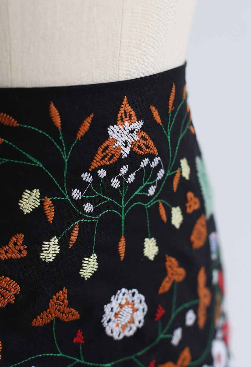 花柄刺繍ショットスカート
