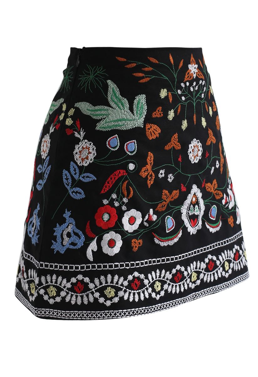 花柄刺繍ショットスカート