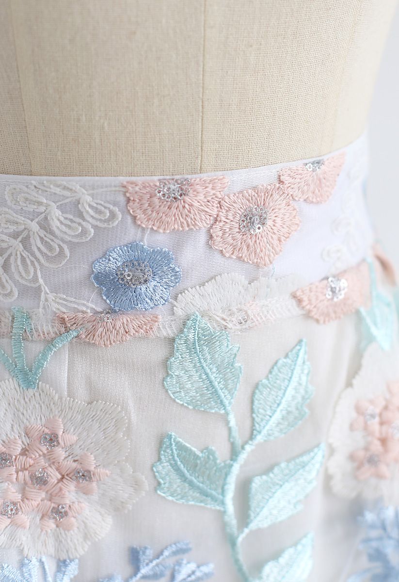 花柄刺繍メッシュスカート