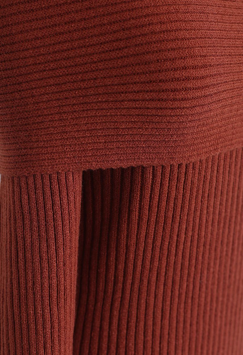 オフショルダーリブ編みセーター　レッド