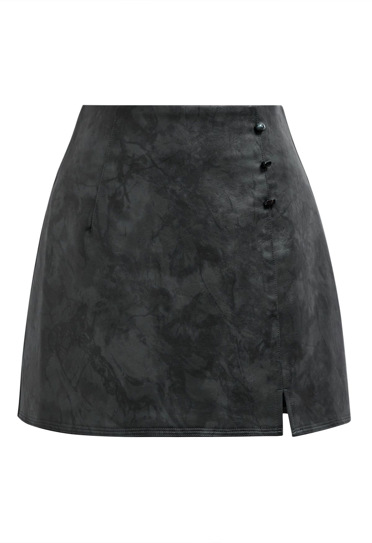 Marble Beads Decor Faux Leather Mini Skirt in Smoke