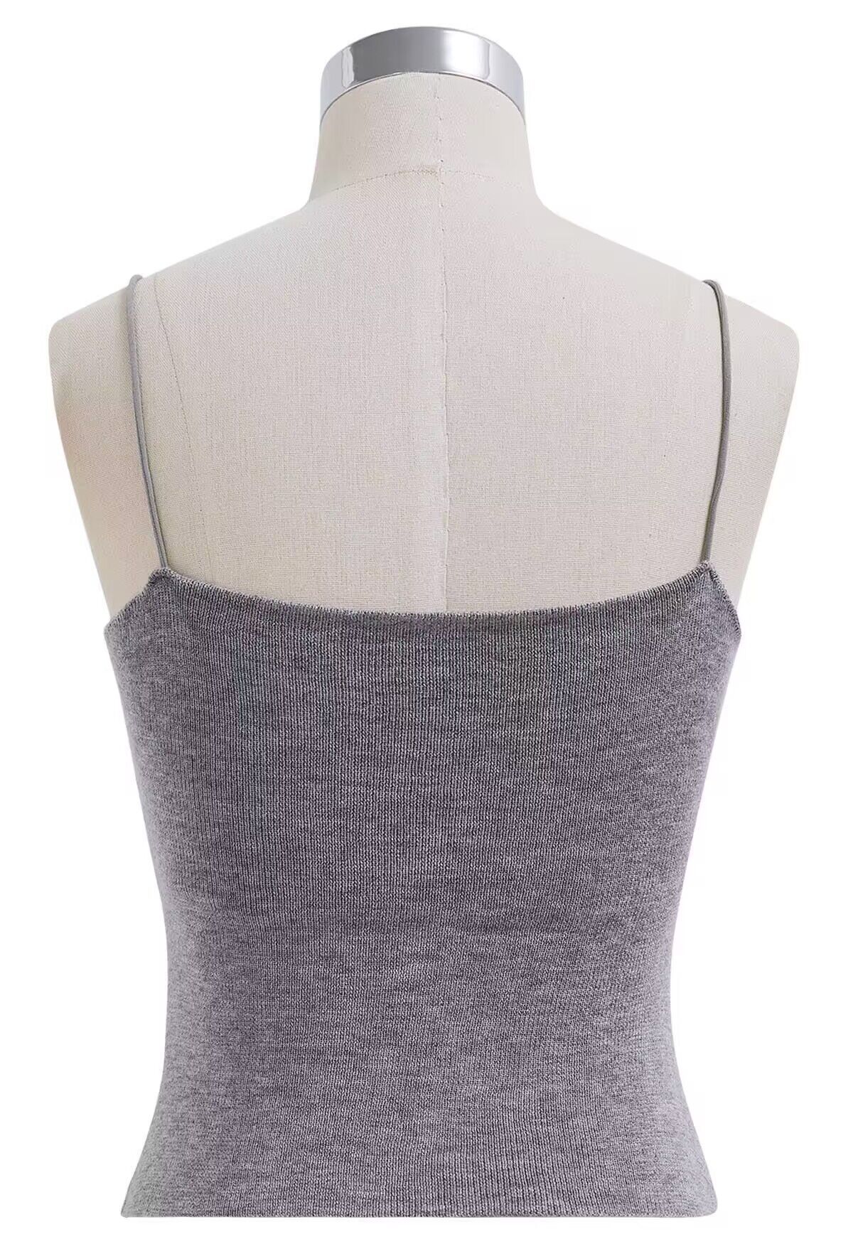 Versatile Ruched Knit Cami Top in Grey