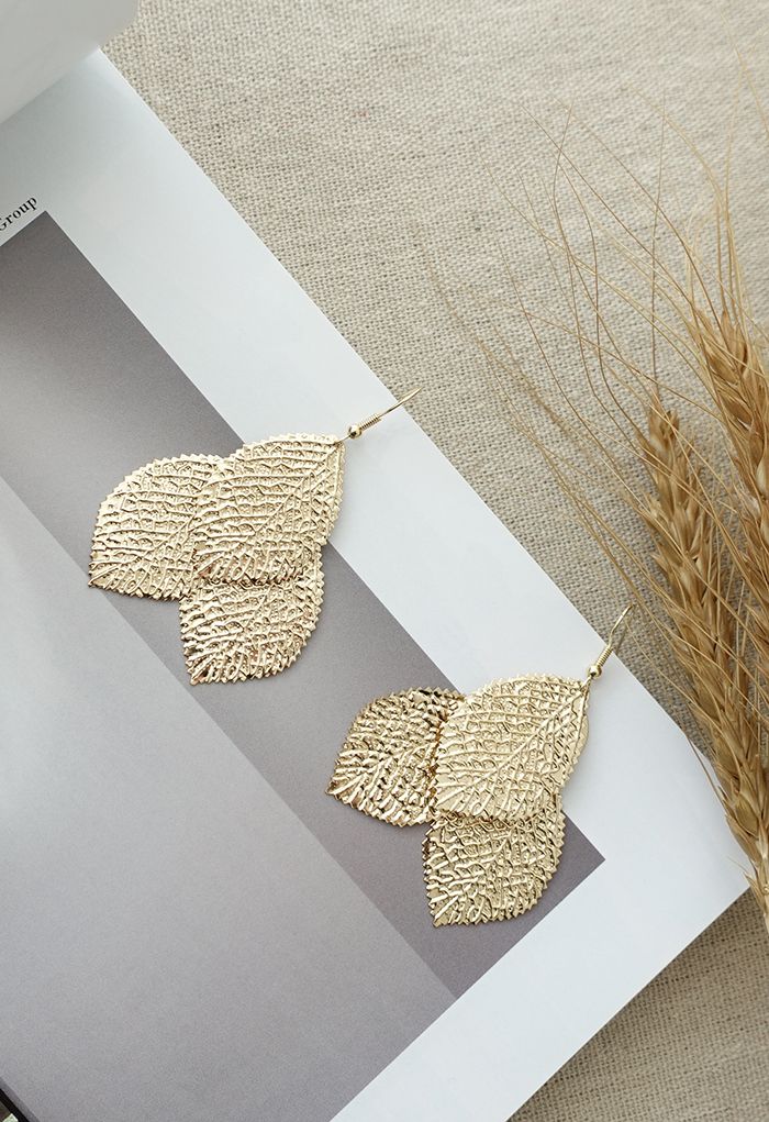 Triple Golden Leaves Earrings