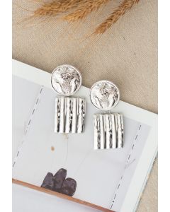 Silver Hammered Coin and Square Earrings