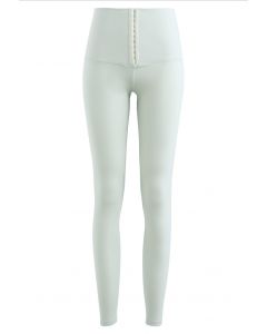High Waisted Hook and Eye Fastening Leggings in Pistachio