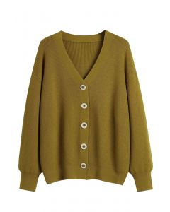 Button Front V-Neck Knit Cardigan in Moss Green