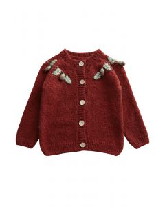 Wooden Button Fuzzy Knit Cardigan For Kids