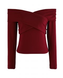 Crisscross Off-Shoulder Cotton Top in Red
