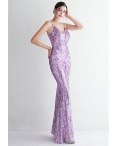 Glimmer Sequin Mermaid Cami Gown in Purple