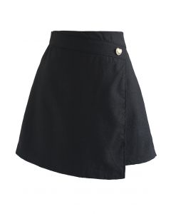 Heart Button Flap Front Mini Skirt in Shimmer Black