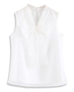 Bowknot Sleeveless Organza Top in White
