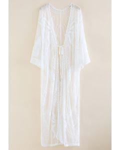 Embroidered Butterfly Self-Tie Front Kimono