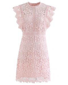 Lush Leaves Full Crochet Sleeveless Dress in Pink