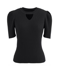 Triangle Cutout Short Sleeve Knit Top in Black