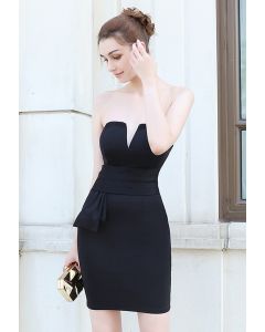 Bustier Tie-Waist Strapless Cocktail Dress in Black