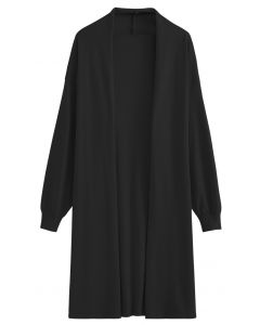 Shawl Collar Loose Longline Cardigan in Black
