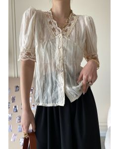 Ruffle Lace Embroidered Flower Top