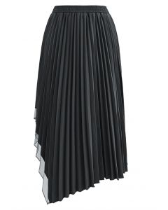 Asymmetric Organza Panelled Pleated Midi Skirt in Smoke