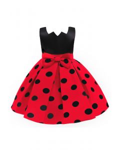 Polka Dot Bowknot Pleated Princess Dress in Red