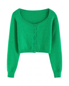 Buttoned Front Rib Crop Cardigan in Green