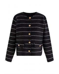 Contrast Stripes Button Down Cardigan in Black