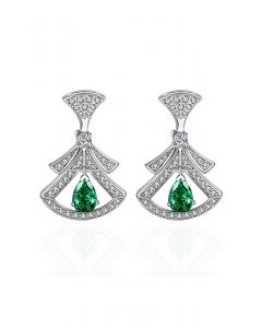Hollow Out Fan Shape Emerald Gem Earrings