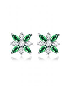 Floral Emerald Gem Diamond Stud Earrings