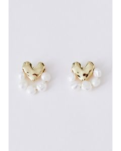 Golden Heart Pearl Trim Earrings