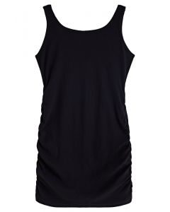 Solid Black Ruched Detailing Sleeveless Dress