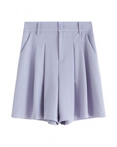 Pleated Detail Side Pockets Shorts in Blue